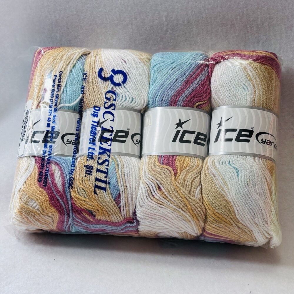 4 Skeins 50 gr ICE YARN Magic DK 44714 Turquoise Burgundy Yellow